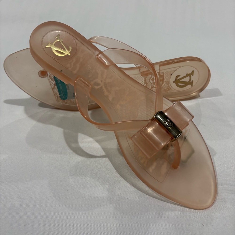 Women's Peach Jelly Bow‎ Thong Sandals with Gold Accent